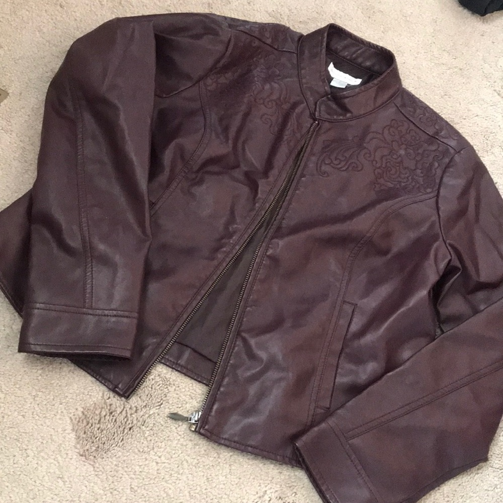 Christopher & Banks maroon faux leather jacket